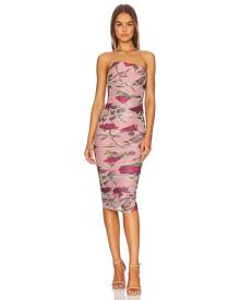 MORE TO COME Justine Ruched Midi Dress in Pink. - size S (also in XS, XXS)