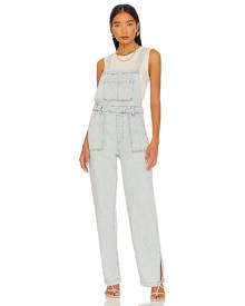 WeWoreWhat Slouchy Slit Overalls in Blue. - size L (also in M, S, XL, XS)