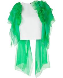 Delpozo - ruffled tulle cropped blouse - women - Silk/Viscose - 38 - Green