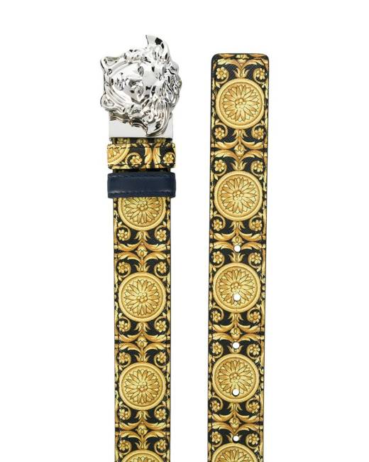 Men's Tonal Medusa/greek Key Web Belt In White+gold