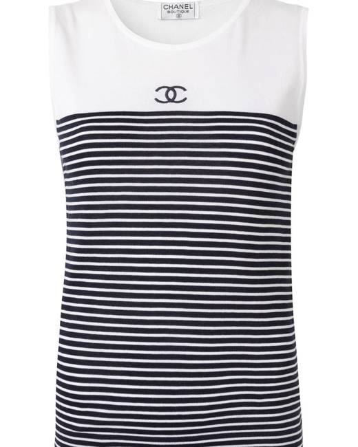 Chanel White Knit Heart Printed Sleeveless Tank Top M Chanel
