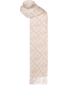 Fendi Pink Monogram Silk & Fur Trimmed Shawl Fendi