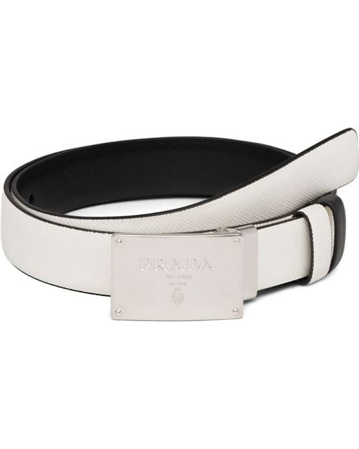 Prada Women's Gold Leather Belt Size 80/32 Spellout Buckle Casual Italy  Textured