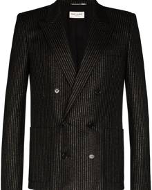 Saint Laurent - metallic pinstripe double-breasted blazer - men - Silk/Cotton/Polyamide/Metallic Fibre - 48, 44, 46, 50 - Black