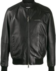 Dsquared2 - logo-plaque zipped bomber jacket - men - Leather/Polyester - 50 - Black