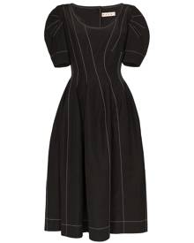 Marni - pouf sleeve midi dress - women - Viscose - 42 - Black