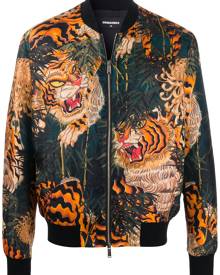 Dsquared2 - tiger-print bomber jacket - men - Silk/Polyester - 52 - Green