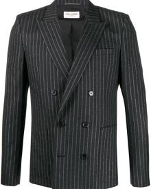 Saint Laurent - double breasted pin stripe blazer - men - Silk/Cotton/Polyester/Metallic Fibre - 46, 48, 52, 44, 50, 42 - Black