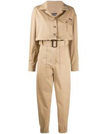 Dolce & Gabbana - logo patch belted boiler suit - women - Cotton/Goat Skin/Polyester/Zamak - 40 - Neutrals