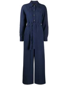 Etro - belted wide-leg boiler suit - women - Linen/Flax/Viscose - 44 - Blue