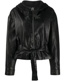 Pinko - hooded leather-effect jacket - women - Polyester/Polyurethane/Metallic Fibre - 36, 38, 40, 42, 46 - Black