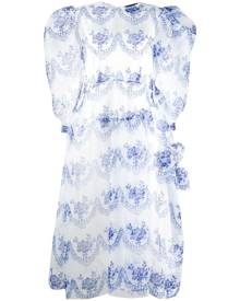 Simone Rocha - tulle overlay pouf sleeve midi dress - women - Polyester/Viscose - 10 - Blue