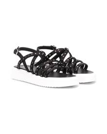 Andrea Montelpare - embellished strappy sandals - kids - Satin/Calf Suede/Calf Leather/Rubber - 32 - Black