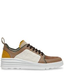 Fendi - panelled low-top sneakers - men - Cotton/Calf Leather/Goat Skin/Lamb Skin - 8, 9, 11, 12 - Brown