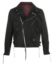 Fumito Ganryu - zip-cuffs biker jacket - men - Polyester/Cupro - 1 - Black