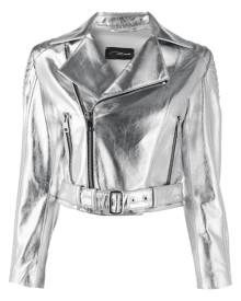 Manokhi - metallic biker jacket - women - Leather/Polyester/Viscose - XS, S, L - SILVER