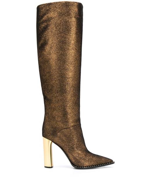 knee high boots with gold trim