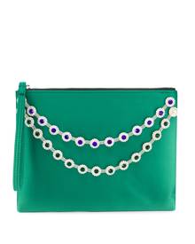 Christopher Kane - flower crystal chain clutch bag - women - Satin - One Size - Green Christopher Kane - flower crystal chain clutch bag - women - Satin - One Size - Green