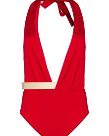 Moeva - deep V-neck tie back swimsuit - women - Polyamide/Spandex/Elastane - XS - Red Moeva - deep V-neck tie back swimsuit - women - Polyamide/Spandex/Elastane - XS - Red