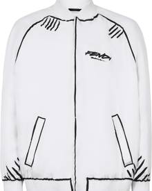 Fendi - outline-print bomber jacket - men - Silk - 56 - White