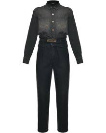 Pinko - logo-belt boiler suit - women - Cotton/Polyester - 42 - Black