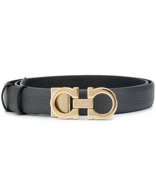 Salvatore Ferragamo Women's Black 100% Textured Leather Buckle Decorated  Belt