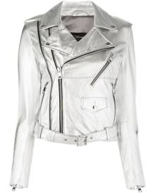 Manokhi - metallic multi-pocket biker jacket - women - Leather/Polyester/Viscose - XS, S, M - SILVER