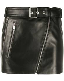 Manokhi - Biker 4 mini skirt - women - Leather/Polyester/Viscose - L - Black