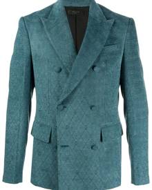 AMIRI - jacquard double-breasted blazer - men - Viscose/Metallic Fibre - 52 - Blue