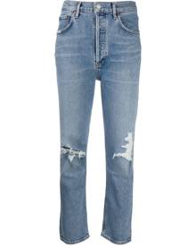 AGOLDE - ripped high-rise cropped jeans - women - Spandex/Elastane/Lyocell/Rayon - 26 - Blue