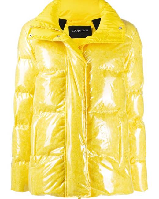 yellow long puffer coat