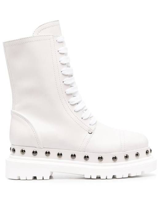 White Women's Biker Boots - Shoes 