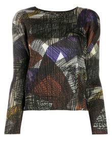 Pleats Please Issey Miyake - abstract-pattern long-sleeve blouse - women - Polyester - 3, 4 - Black Pleats Please Issey Miyake - abstract-pattern long-sleeve blouse - women - Polyester - 3, 4 - Black