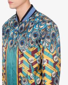 Dolce & Gabbana - feather-print bomber jacket - men - Polyester - 48, 50, 52 - Blue