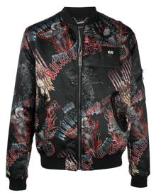 John Richmond - World Tour-print bomber jacket - men - Polyester/Cupro/Viscose - 50 - Black