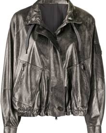 Brunello Cucinelli - stand-collar metallic bomber jacket - women - Silk/Cotton/Leather/Brass - 36, 38, 40, 42, 44, 46 - SILVER