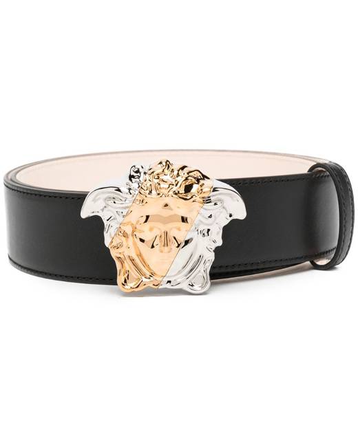 Versace Mens Black Gold Medusa Logo-buckle Leather Belt - ShopStyle