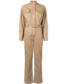 Jonathan Simkhai - belted faux-leather boiler suit - women - Polyester/Polyurethane - 2, 4 - Neutrals