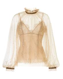 Marchesa - two-part layered tulle blouse - women - Polyester - 6 - Neutrals