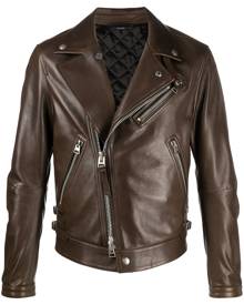 Tom Ford - zip-up biker jacket - men - Cotton/Calf Leather/Polyester/Cupro - 48, 50, 52, 54, 56 - Brown