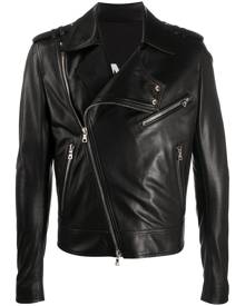 Balmain - silver zip-detail biker jacket - men - Leather/Feather - 46, 48, 50, 52 - Black