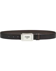 Fendi Yellow Brown Reversible Grained Leather Belt 95 7C0460