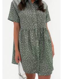 Missguided Sage Polka Dot Oversized Shirt Smock Dress