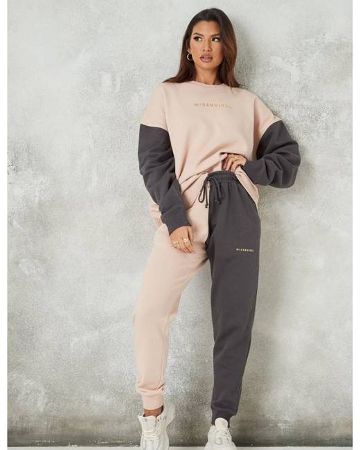 Missguided 90s sweatpants in sage color block