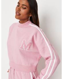 Missguided Pink M Embroidered Stripe Sleeve Crop Sweatshirt