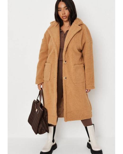 Missguided Ski borg lined puffer jacket with mittens in camel