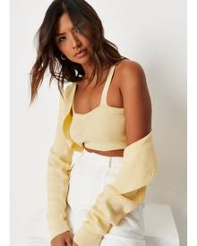 Missguided Lemon 2 Piece Knit Cardigan And Bralette Co Ord Set
