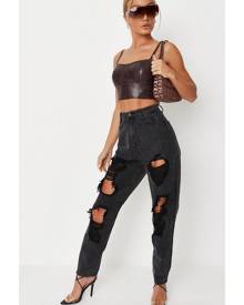 Missguided Black High Rise Extreme Ripped Rigid Mom Jeans