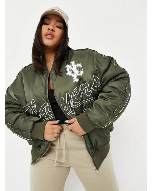 playboy x missguided green varsity bomber jacket