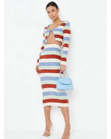 Missguided Blue Co Ord Striped Rib Midaxi Skirt
